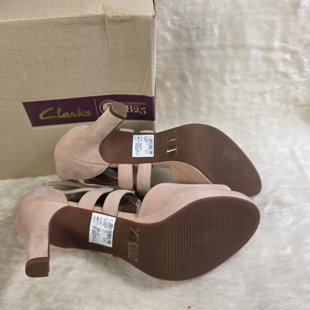 Clarks Artisan Nude Pump Suede Leather Lace Up Ankle Platform Heels Women 12 NEW